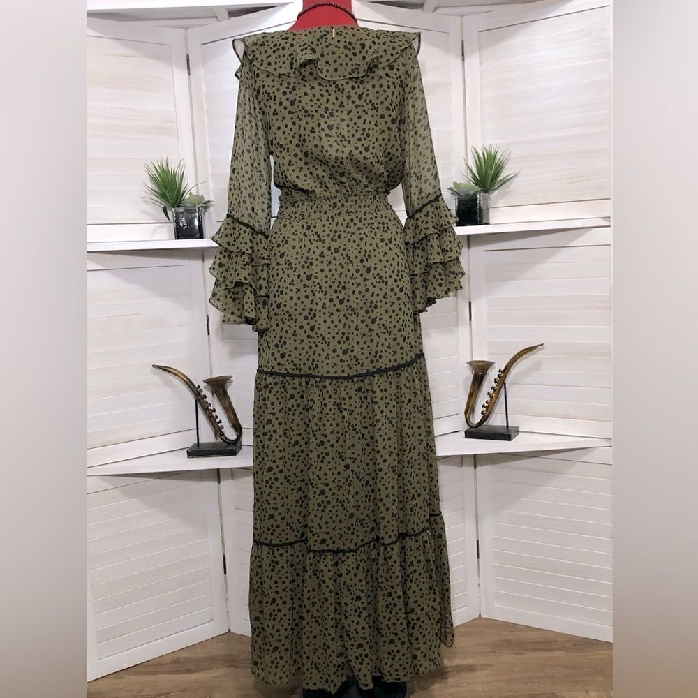 Misa Los Angeles Mavistela Dress XS Green Black Dot Ruffled - Picture 3 of 8